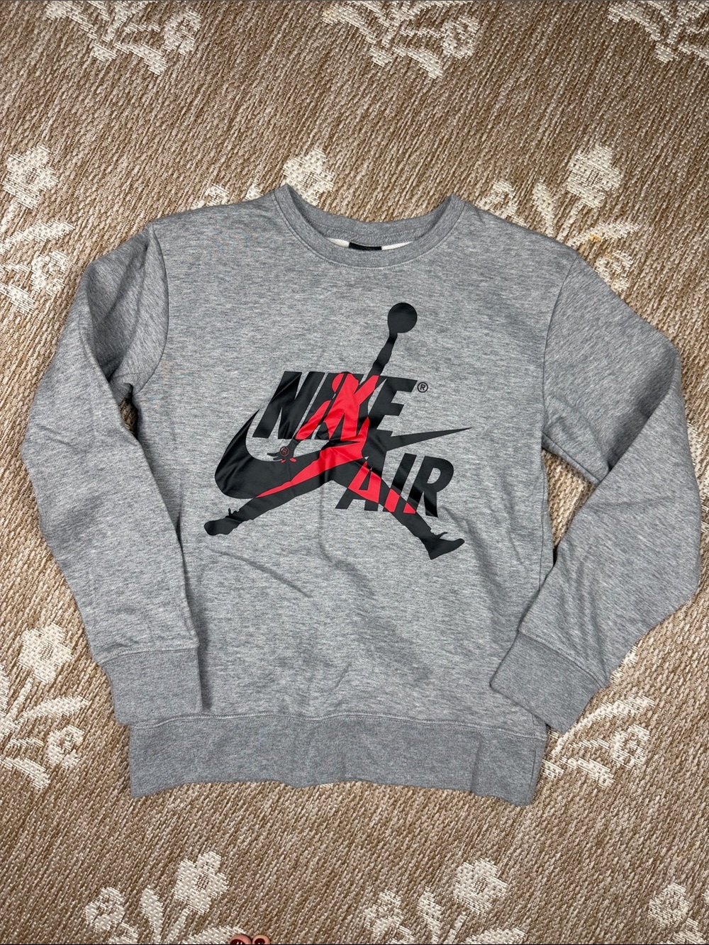 Nike Air Jordan Gray Crewneck with Black and Red Logo